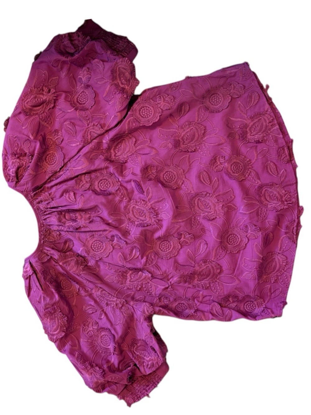 💖Nwot Chico’s Magenta Embroidered Peasant Puff Sleeve Top – Boho Statement Top 💖 - Picture 6 of 14